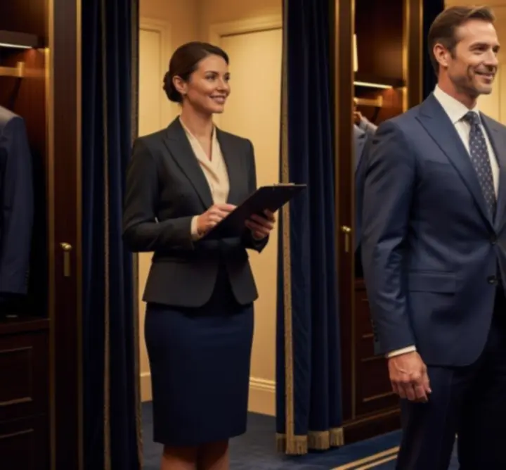 Confident male client smiling after a successful personal shopping session