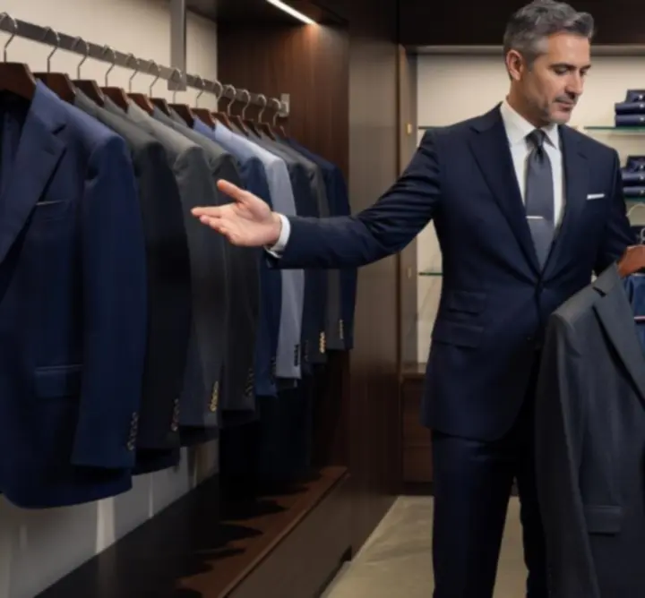 Personal shopping consultant curating menswear pieces for a client